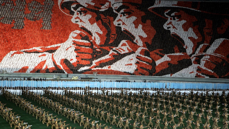 Illustration for article titled The Amazing, Colorful Flip Card Propaganda Mosaics of North Korea